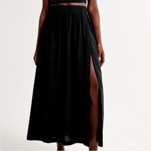 Abercrombie & Fitch Linen Blend Black Maxi Skirt with Side Slit Size S